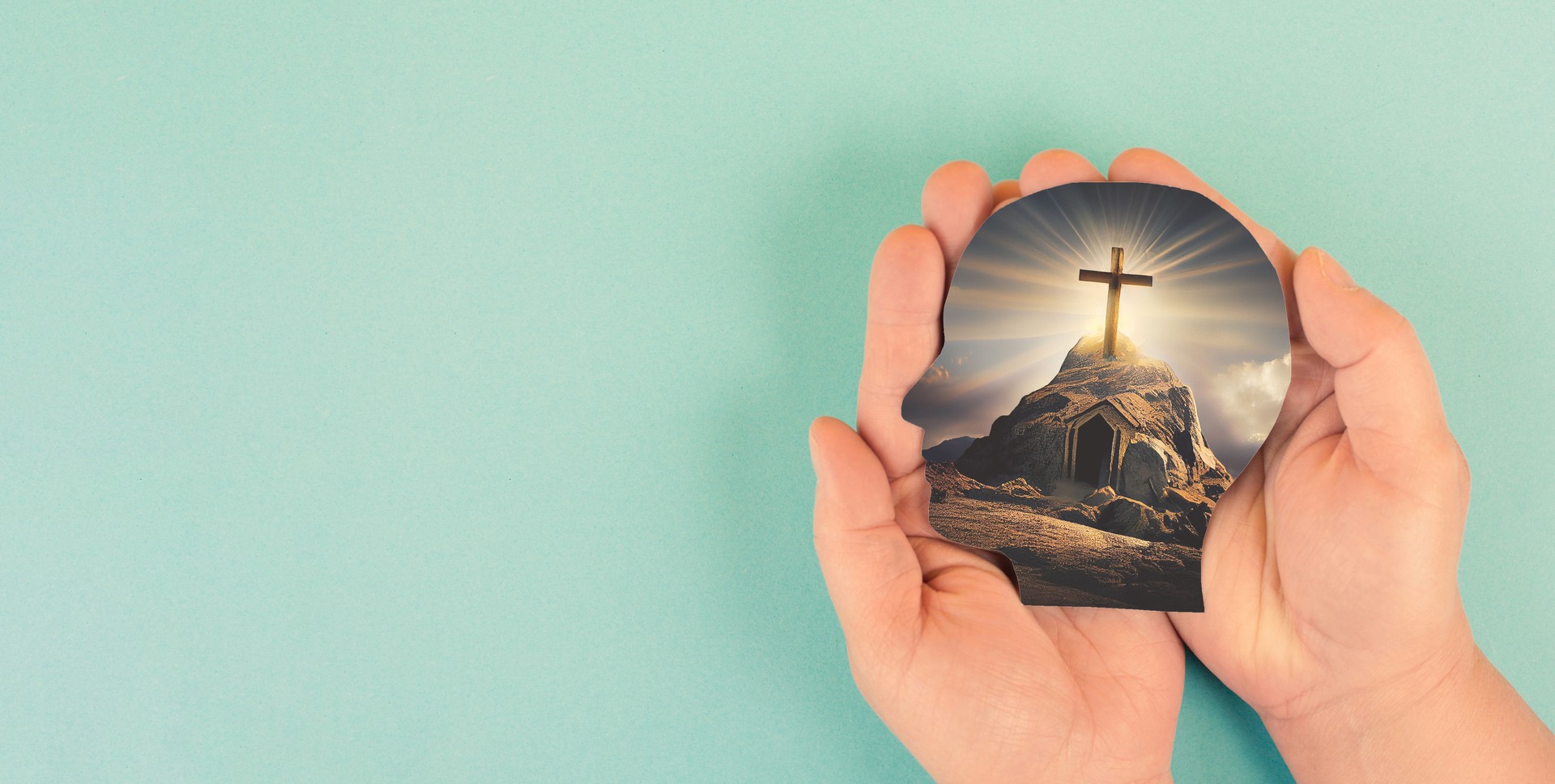 Believer with religious cross in mind, christian belief and faith concept, catholic and protestant community
